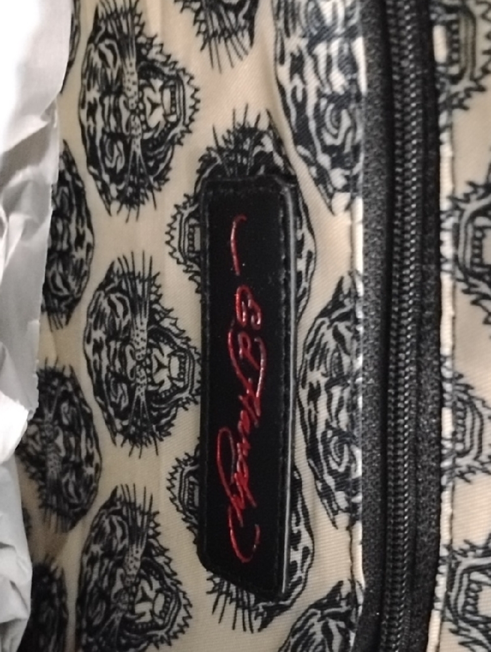 Ed Hardy Black Floral Tote with Cross Patch and Orange Script - Picture 6 of 6